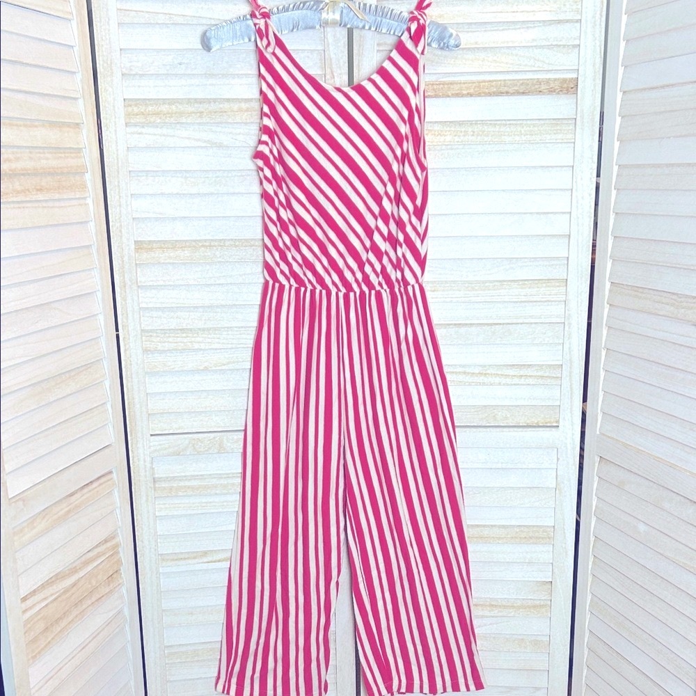 Zara Kids Sleeveless Striped Pink and White Striped Jumpsuit Size 13 / 14